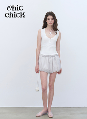 ChicChick时髦小鸡新品法式复古粉系条纹立体泡泡棉花苞南瓜短裤