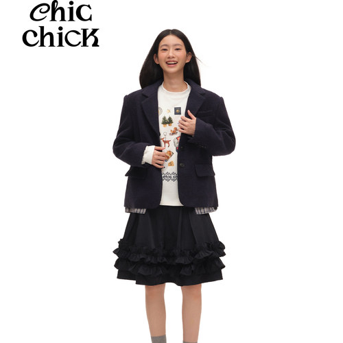 ChicChick藏蓝色小步舞曲半身裙