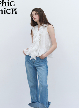 ChicChick时髦小鸡新品 法式复古珠白立体泡泡皱荷叶花边马甲背心