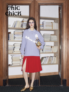 ChicChick时髦小鸡vol19geekchic苔丝红高开衩设计感百褶半身长裙