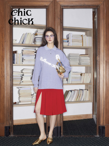 ChicChick时髦小鸡vol19geekchic苔丝红高开衩设计感百褶半身长裙