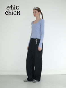 长裤 ChicChick时髦小鸡vol18藏蓝色西洋钥匙金属装 饰挺括直筒西装