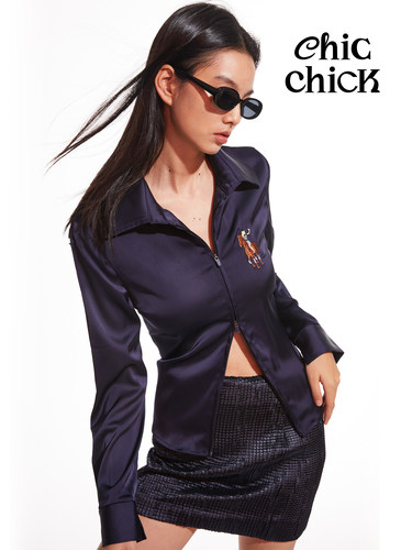 长袖丝光刺绣时髦开襟