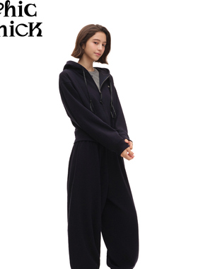 ChicChick时髦小鸡 舒芙蕾 经典皇家蓝宽松连帽卫衣束脚卫裤套装