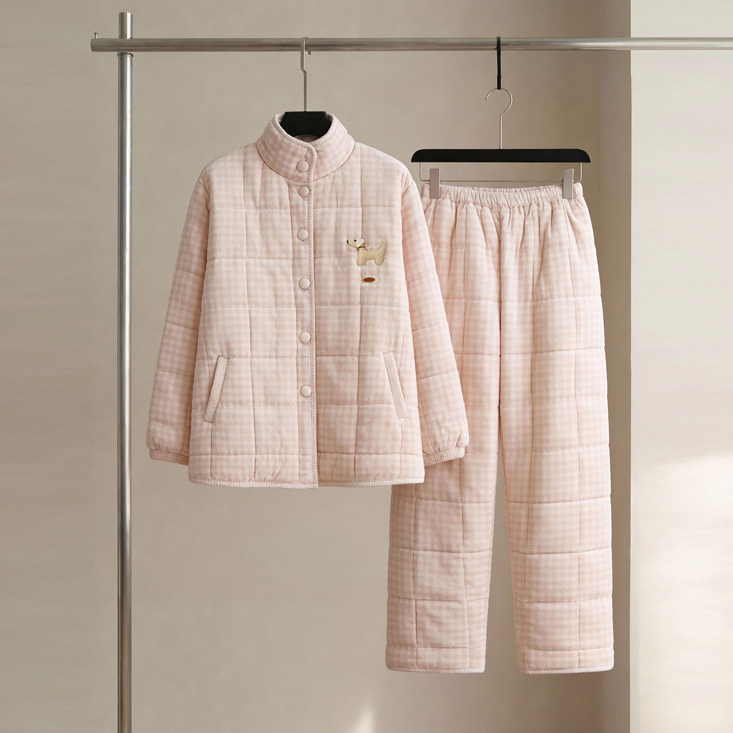 SLEEPTIGHT睡衣女款冬珊瑚绒特厚三层夹棉格子加厚加绒保暖家居服