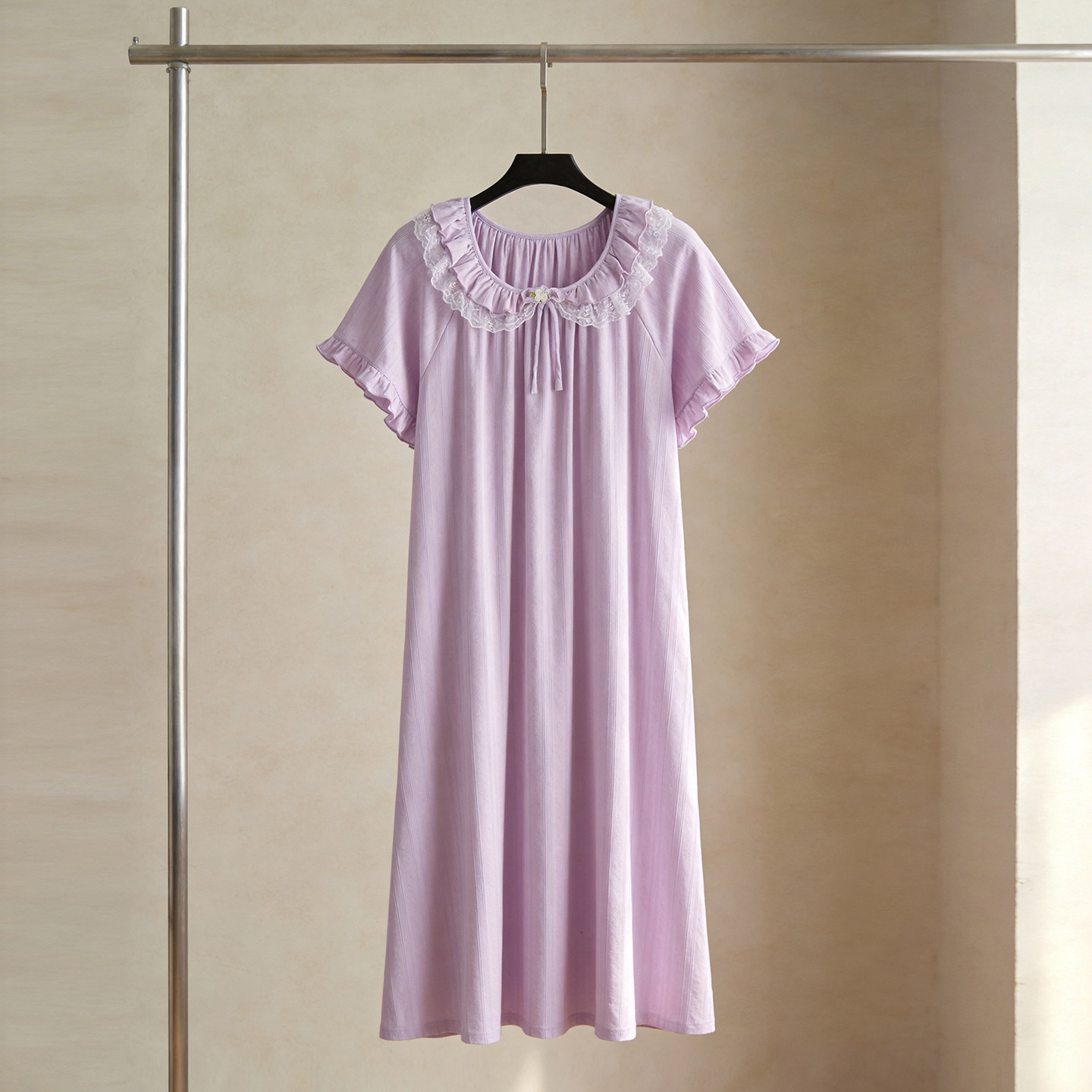 SLEEPTIGHT睡裙女款夏季纯棉短袖温柔紫色甜美公主风带胸垫睡衣裙
