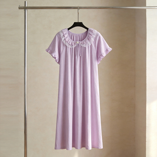 温柔紫色甜美公主风带胸垫睡衣裙 纯棉短袖 SLEEPTIGHT睡裙女款 夏季
