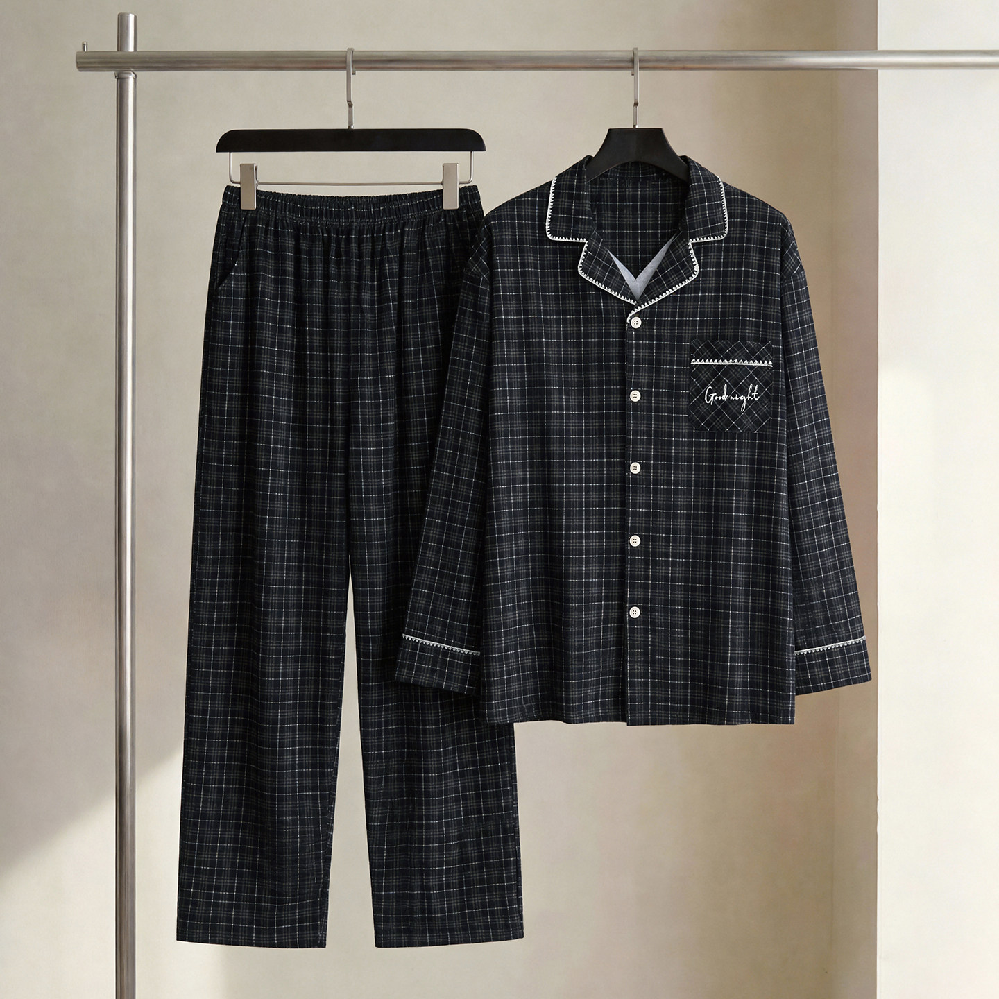 SLEEPTIGHT男士睡衣纯棉长袖小众复古格子女春季情侣可外穿家居服