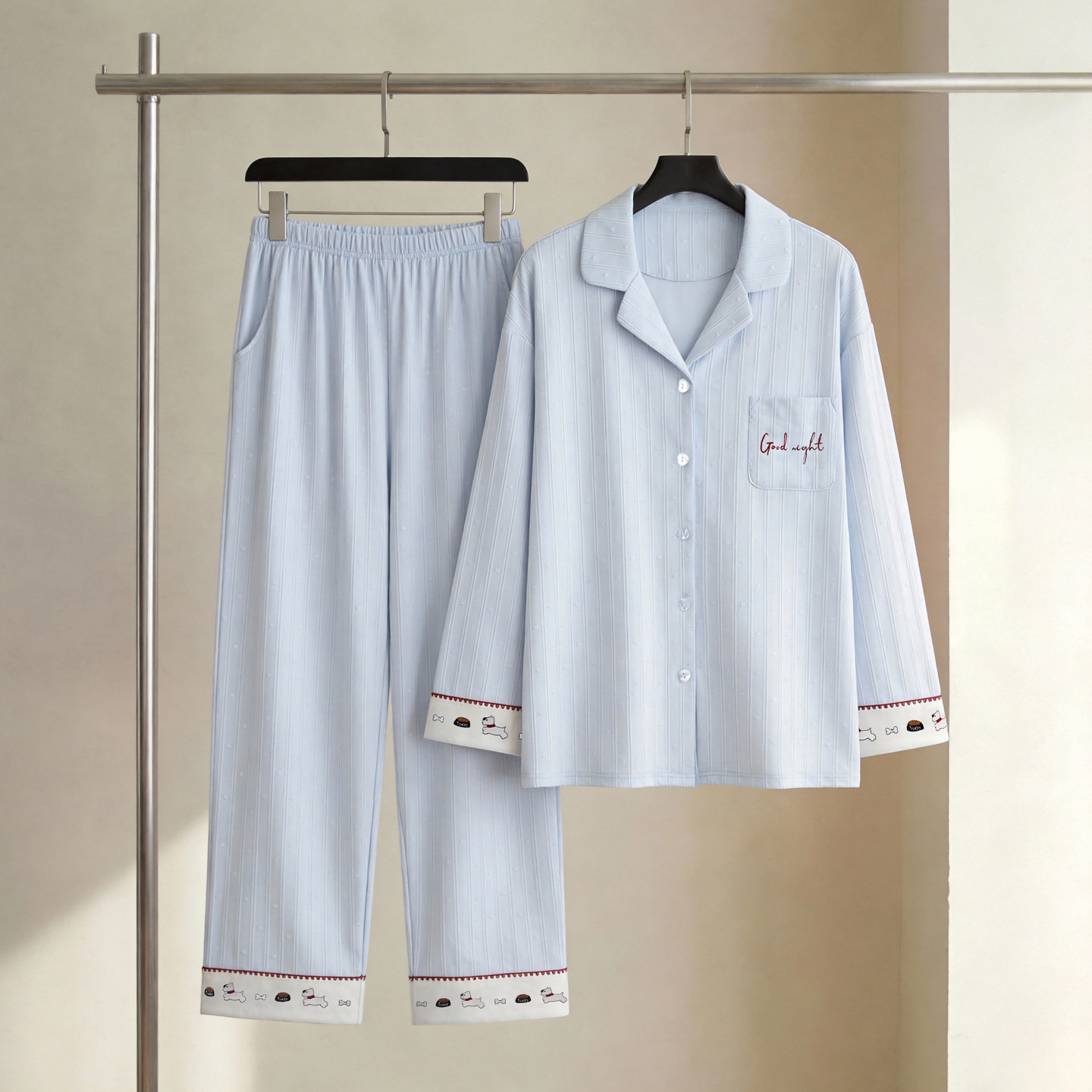 SLEEPTIGHT睡衣女款纯棉长袖2026新款小众设计感蓝色春秋款家居服