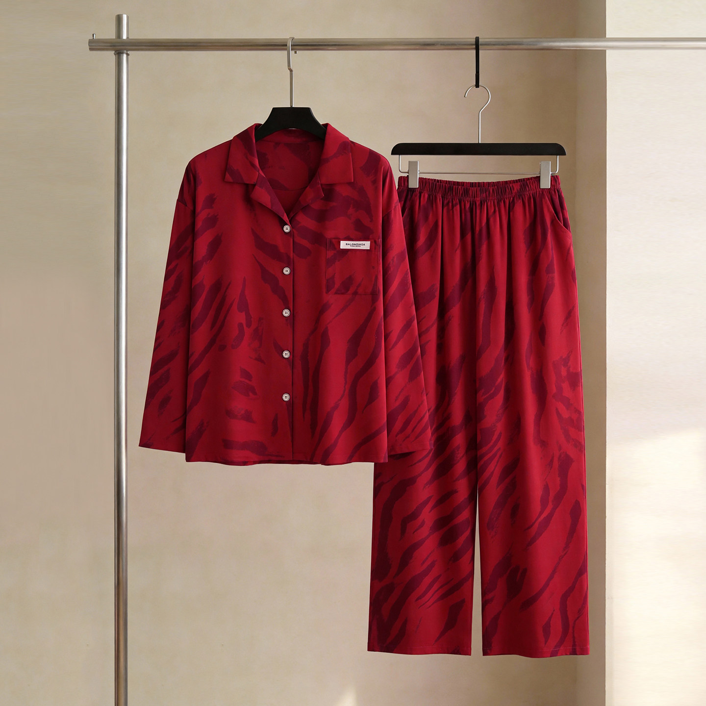 SLEEPTIGHT情侣睡衣女款莫代尔高级感红色斑马纹男士结婚新婚套装