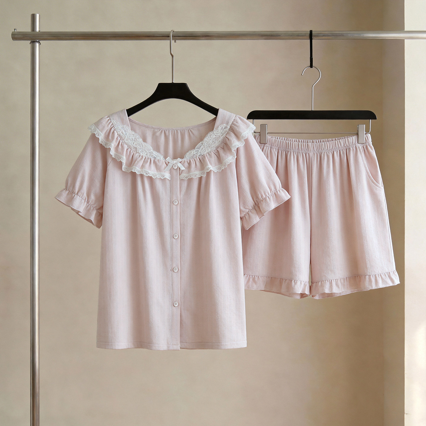 SLEEPTIGHT睡衣女款夏季纯棉短袖短裤粉色甜美公主风小个子家居服