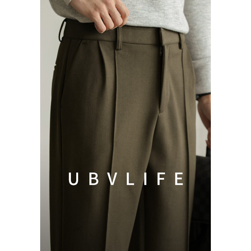 老钱风蓄热双褶磨毛西裤休闲裤男士2025冬季毛呢直筒商务保暖裤子