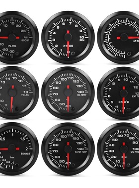 汽车改装52mm七色背景光12V通用指针式 电压表转速表水温表涡轮表