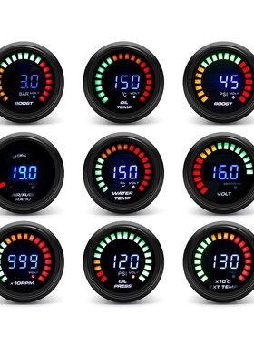汽车改装仪表52mm蓝光数显二合一通用型电压表涡轮表水温表转速表