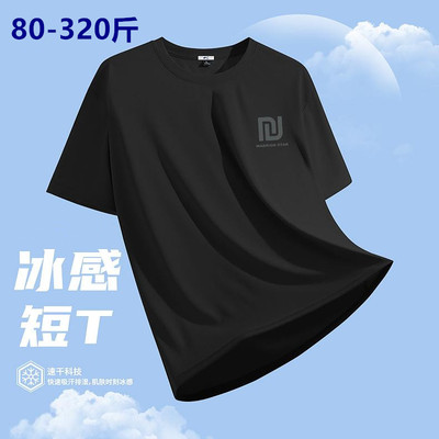 特大码冰丝速干短袖男t恤夏季薄款透气宽松凉感运动上衣高级感T