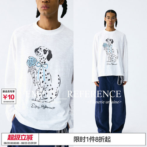 张桂源 EMPTY REFERENCE 玫瑰与斑点狗竹节棉打底上衣纯棉长袖T恤