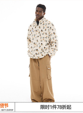 EMPTY REFERENCE 碎花图案宽松立领男女百搭休闲摇粒绒夹克外套