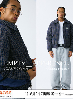 EMPTY REFERENCE 蓝色格纹灯芯绒拼接复古短款夹克棉服宽松厚外套