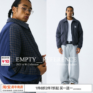 夹克棉服宽松厚外套 蓝色格纹灯芯绒拼接复古短款 EMPTY REFERENCE