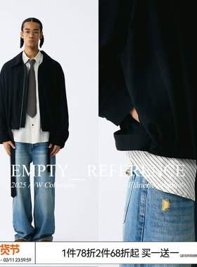 EMPTY REFERENCE 黑色腰带穿插褶皱轨道下摆可调节宽松夹克外套