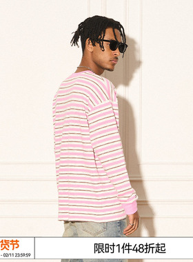 特惠6折起EMPTY REFERENCE双色条纹长袖印花LOGO立体撞色T恤内搭