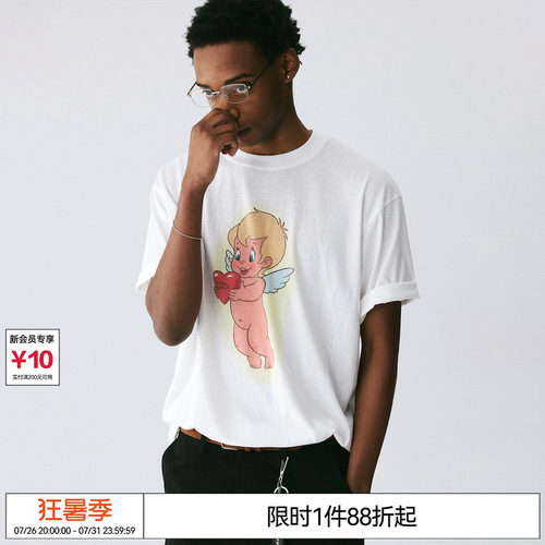 EMPTY REFERENCE白色雪花肌理手绘卡通天使印花打底衫凉感短袖T恤