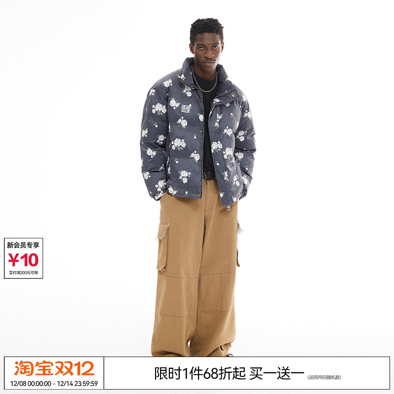 特惠7折 EMPTY REFERENCE 碎花休闲保暖外套立领白鸭绒羽绒服