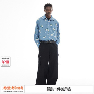 衬衫 EMPTY 复古原创玫瑰印花蓝色休闲衬衣百搭长袖 美式 REFERENCE