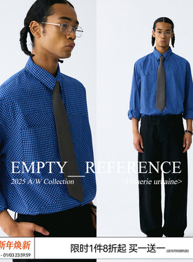 EMPTY REFERENCE结构分割色织格纹贴袋经典方领休闲衬衣长袖衬衫