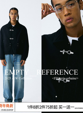 EMPTY REFERENCE 重磅全棉珠帆水洗做旧飞机扣拼接短款夹克外套
