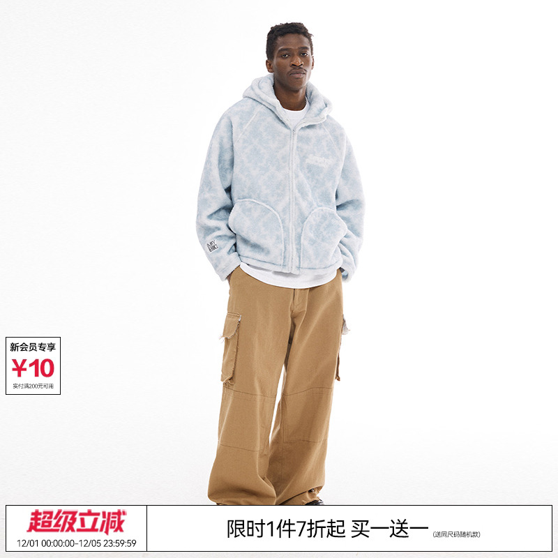 特惠7折 EMPTY REFERENCE LOGO印花休闲连帽夹克摇粒绒外套