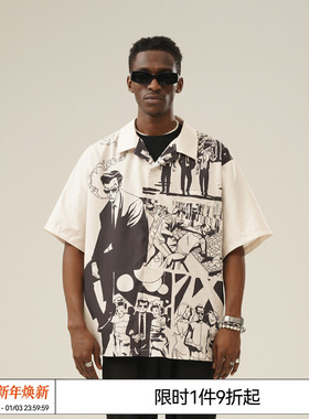 EMPTY REFERENCE 原创手绘漫画杀手主题印花短袖衬衫美式复古情侣