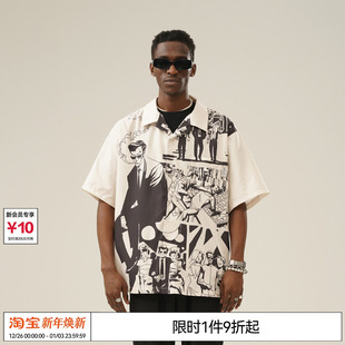 美式 EMPTY 衬衫 原创手绘漫画杀手主题印花短袖 复古情侣 REFERENCE