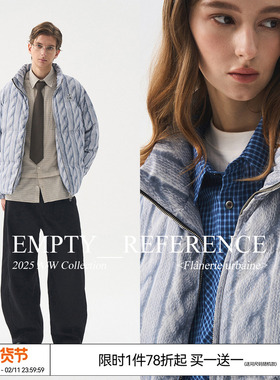 EMPTY REFERENCE 毛织肌理印花宽松重磅拉链充棉立领夹克棉衣外套
