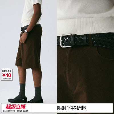 EMPTY REFERENCE 烟熏可可色直筒重磅珠地做旧洗水工装五分短裤