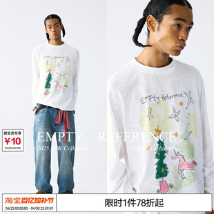 陈奕恒EMPTY REFERENCE纯棉竹节小马与圣诞树印花上衣打底长袖T恤