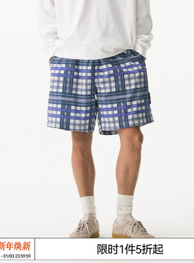 特惠6折 REVERSE IRONY 美式复古原创格纹印花短裤