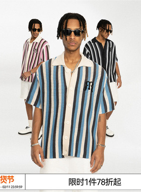 武艺于洋张颜齐EMPTYREFERENCE编织条纹刺绣拼色衬衣方领短袖衬衫