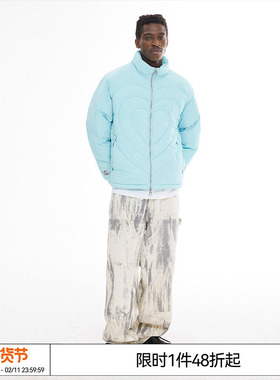 特惠6折起 EMPTY REFERENCE 爱心绗线设计蓝色立领白鸭绒羽绒服