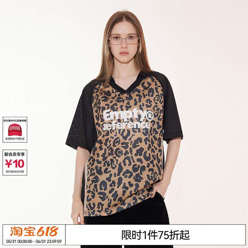 丁耀丞EMPTYREFERENCE豹纹印花运动网眼拼接设计宽松翻领短袖POLO