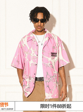 EMPTY REFERENCE 美式复古原创粉色蓝色细胞短袖衬衫