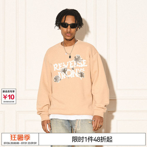 特惠6折起REVERSE IRONY斑驳花朵文字LOGO宽松潮圆领印花情侣卫衣