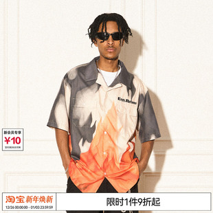 衬衫 付航 复古火焰灰烬短袖 REFERENCE美式 宽松休闲衬衣 杨桐EMPTY