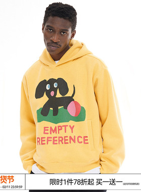 EMPTY REFERENCE 美式复古原创小狗印花男女款长袖黄色连帽卫衣