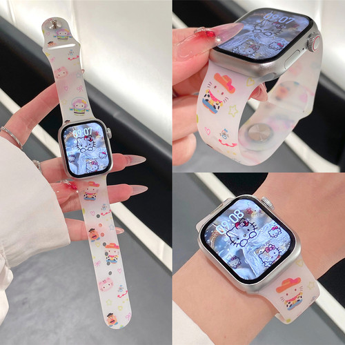 适用iwatch可爱KT猫印花硅胶表带
