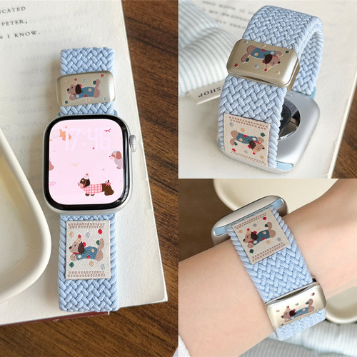 适用iwatch波点小狗尼龙磁吸表带