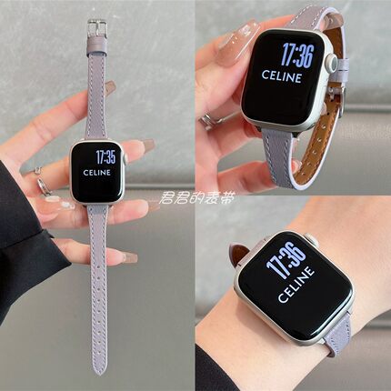 适用苹果手表s10代iwatch细款方扣小蛮腰真皮表带applewatch987se