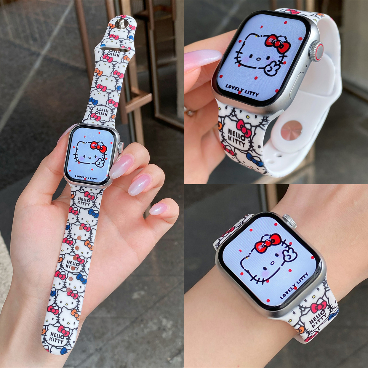 适用iwatch夏日可爱印花硅胶表带