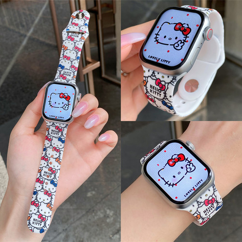 适用iwatch夏日可爱印花硅胶表带