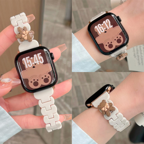 适用iwatch可爱小熊透明树脂表带